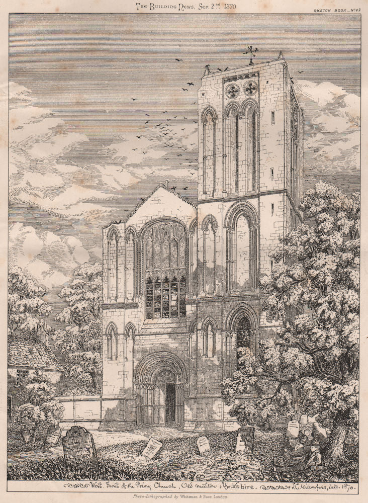 West front of the Priory Church, Old Malton, Yorkshire 1870 antique print